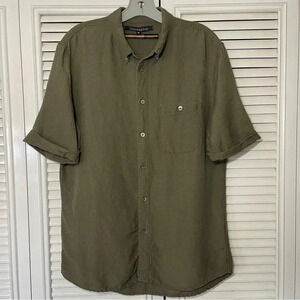 TIMO.WEILAND Casual Button Down Green Navy Shirt Medium size .